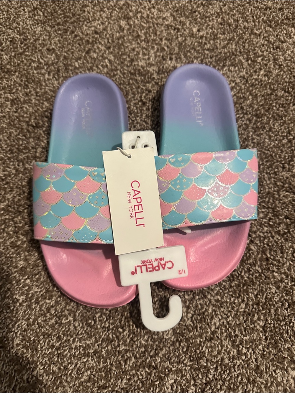 Capelli of New York Girls Pink, Purple & Aqua Mermaid Slide Sandals